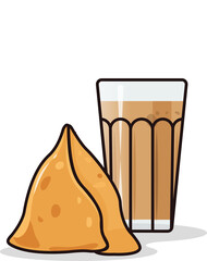 Flat design showing pastries beside tea glass with steam swirls, sparkles, transparent background