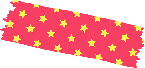 Fototapeta premium Torn red decorative tape in flat design is floating on transparent background, showing yellow stars