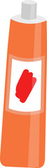 Showing flat-design orange squeeze tube with white cap and red brushstroke on transparent backdrop