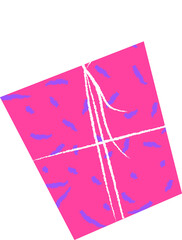 Flat design gift box is featuring chalk-like ribbon bow and blue confetti on transparent background