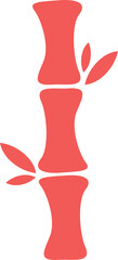 Flat design red bamboo stalk is showing three segments with leaf clusters on transparent background