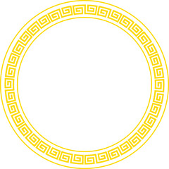 Ornate golden ring featuring Greek key motif is showcasing flat design with transparent background