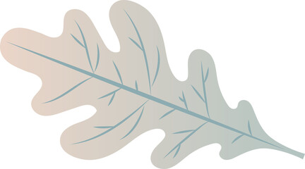 Stylized oak leaf flat design is blending blush into mint gradient on transparent field, copy space