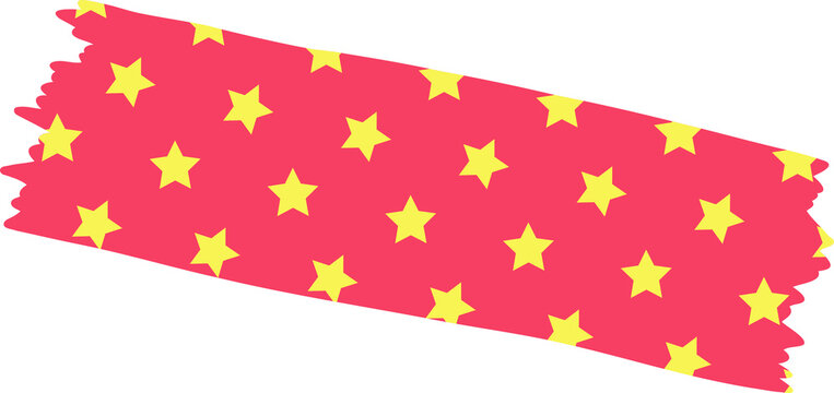 Naklejki Torn red decorative tape in flat design is floating on transparent background, showing yellow stars