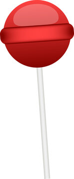 Naklejki Red lollipop on white stick is floating in 2D vector with glossy gradient on transparent background