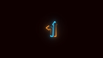 Neon left and up arrow animation. Direction on dark background.