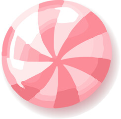 Peppermint-like candy is rotating in vector on transparent background featuring glossy pink swirl