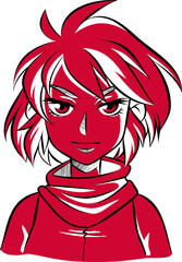 Anime-style bust is being shown on transparent canvas, wearing high-collar jacket and wrapped scarf