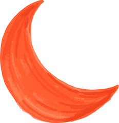 Stylized orange crescent brushstroke is floating on transparent background, revealing gradient arc