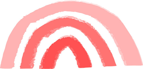 Abstract watercolor graphic is showing three arcs in red coral pastel pink on transparent backdrop