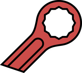 Red box wrench is appearing on transparent background in flat design, showing star-shaped opening