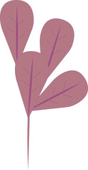 Fototapeta premium Pink botanical branch is showing four ovate leaves with dark veins, vector, transparent background