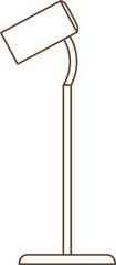 One-line floor lamp is showcasing curved neck, rectangular shade on transparent bg, copy space