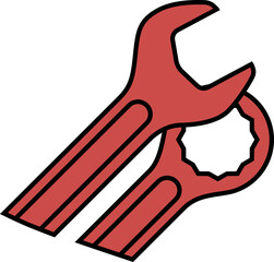 Red wrenches are overlapping diagonally in vector with open and box ends transparent background