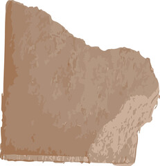 Brown fragment is showing jagged edges in flat design with speckled surface, transparent background
