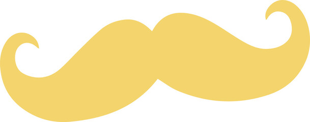 Yellow moustache shape is being shown in flat design with curled ends, transparent background