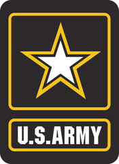 Flat US Army logo is featuring star outlined in gold, Army text panels on transparent background