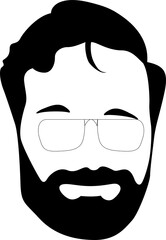 Bearded male head black vector silhouette is being shown on transparent backdrop, featuring glasses