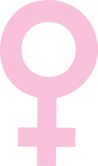 Pink female gender symbol is floating in flat design showing inner cutout on transparent background