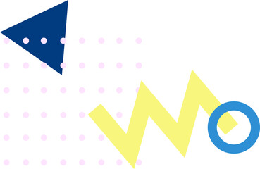 Flat design featuring blue triangle pink dot grid yellow zigzag blue ring, transparent background