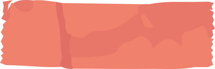 Torn ribbon-like coral-peach tape strip is floating in flat design style, transparent background