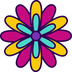 Flower icon is showcasing layered petals central disc in flat design, transparent background