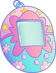 Virtual pet toy is showing keychain, screen and controls in flat style, transparent background