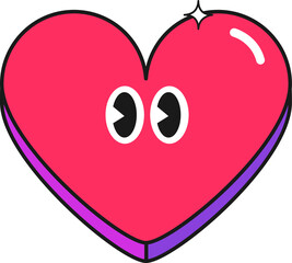 Heart character is floating flat icon with oval eyes and glossy highlight on transparent background