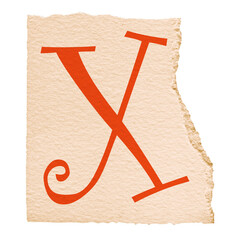 Stylized red capital letter X appearing on torn beige paper, flat style, transparent canvas