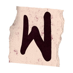 Flat illustration is showing torn beige paper with dark abstract W shape on transparent background