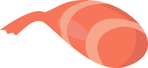 Stylized salmon fillet slice is floating in flat style with coral stripes on transparent backdrop