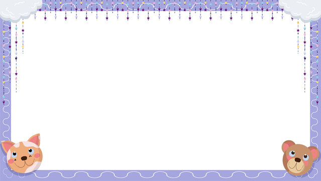 Naklejki Flat pastel frame is showing animal heads, hearts, stars and clouds on transparent bg, copy space