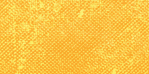 Yellow halftone pattern. Retro comic gradient background. Bright orange pixelated dotted texture overlay modern arts dotted