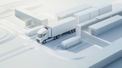 Truck maneuvering in a logistics facility showcasing modern design and efficient space utilization during daylight hours