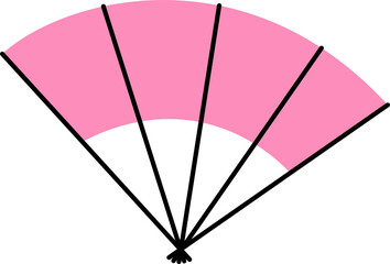flat-style hand fan is unfolding on transparent background, with pink panels, black ribs