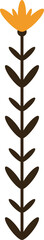 Flat design is showing brown-stemmed bloom with six leaves, orange petals on transparent background