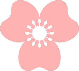 Red flower is showing in flat vector on transparent backdrop with three petals and sixteen stamens