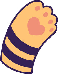 Stylized cat paw is appearing in flat vector showing heart pad striped leg transparent background