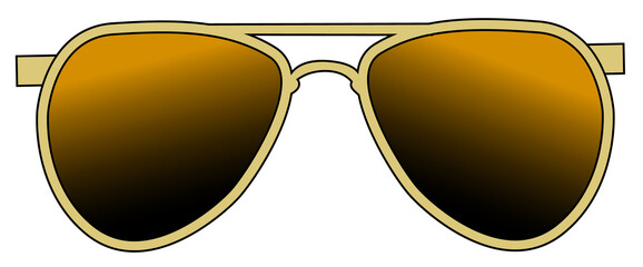 Flat aviator sunglasses are shining on transparent background, gold frame and gradient brown lenses © vectorfusionart