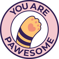 Vector paw is being shown in pink ring on transparent background, featuring heart pad, purple text