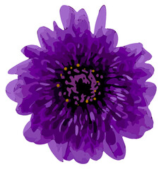 Displaying purple flower with layered petals and golden dots in flat design transparent background