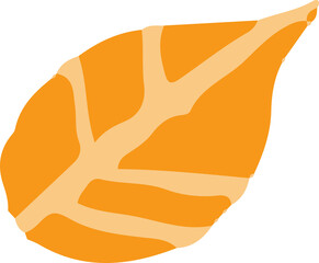 Flat design abstract leaf is floating on transparent background, featuring orange vein pattern