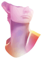 Abstract low poly bust is glowing with pink purple orange gradients, transparent background