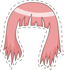 Stylized pink hairpiece is showing in flat vector with dashed sticker border transparent background