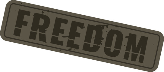 Tilting stamp featuring bold FREEDOM! text with grunge distress marks on transparent background