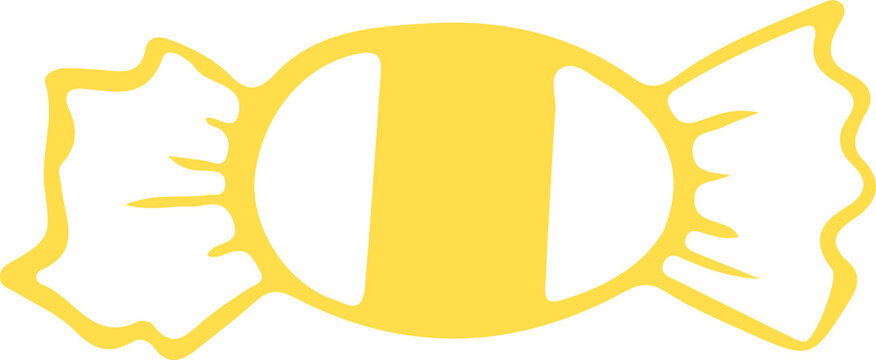 Naklejki Flat design wrapped candy is showing golden oval center with twisted ends on transparent background