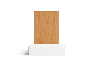 Wooden pedestal with white base isolated on transparent background.