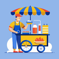 Happy Street Food Vendor Selling Delicious Treats from his Cart