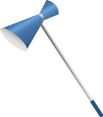 mid-century desk lamp is showing blue double-cone shade, adjustable arm on transparent background