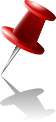 Red pushpin is being shown in flat vector art with head and metal tip, transparent background